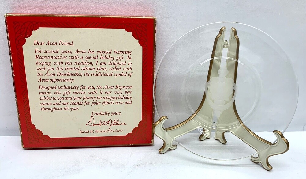 Vintage AVON Etched Glass Doorknocker 8" Collector Plate Sales Rep Gift 1970s
